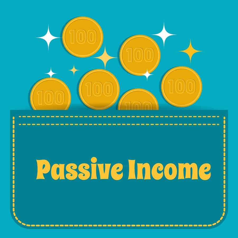 Passive Income. Gold Coins Fall Into The Pocket. Flat Design.